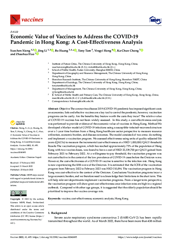 (PDF) Economic Value of Vaccines to Address the COVID-19 Pandemic in ...