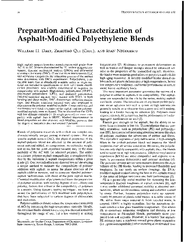 Pdf Preparation And Characterization Of Asphalt Modified Polyethylene