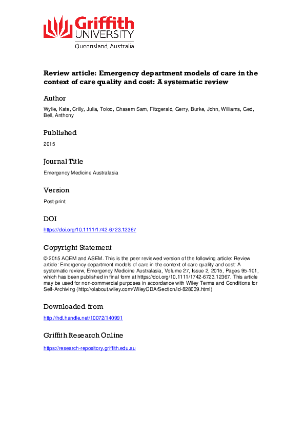 (PDF) Review article: Emergency department models of care in the ...