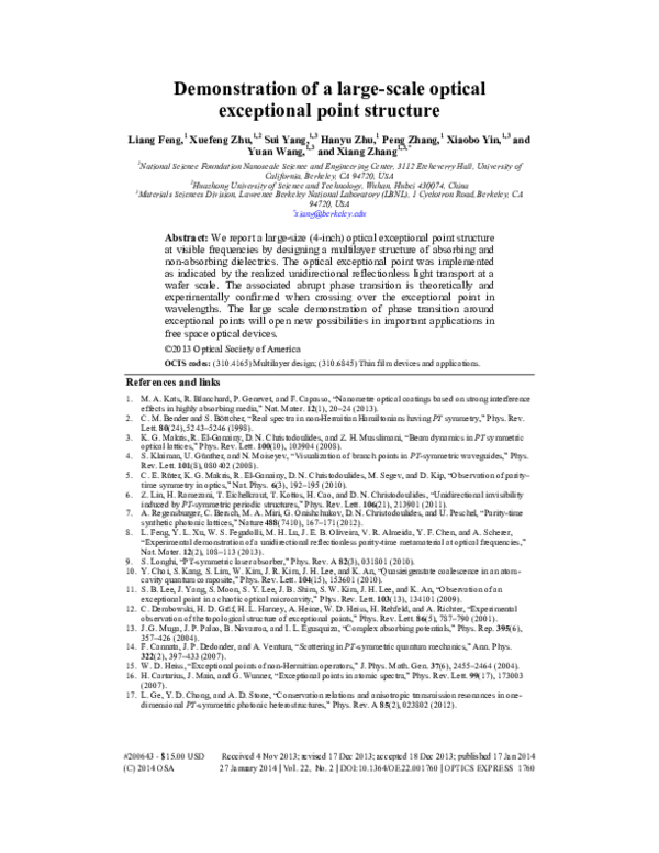 (PDF) Demonstration of a large-scale optical exceptional point structure