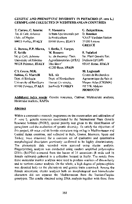 (PDF) Genetic and Phenotypic Diversity in Pistachio (P. Vera L ...