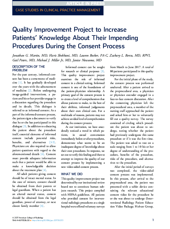 (PDF) Quality Improvement Project to Increase Patients’ Knowledge About ...