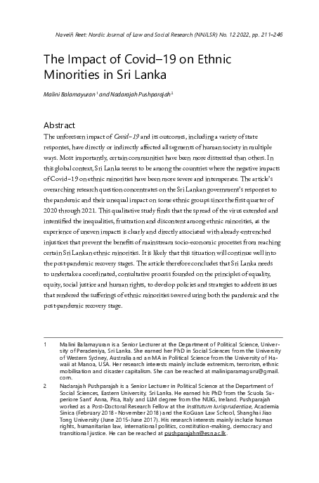 (PDF) The Impact of Covid-19 on Ethnic Minorities in Sri Lanka ...