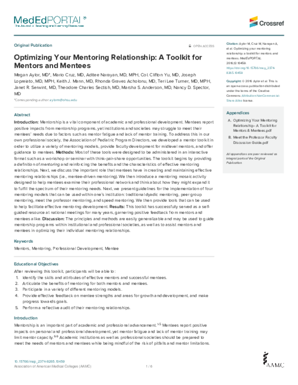 (PDF) Optimizing Your Mentoring Relationship: A Toolkit for Mentors and ...