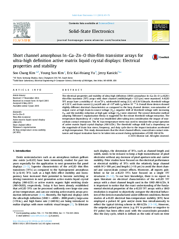 (PDF) Short channel amorphous In–Ga–Zn–O thin-film transistor arrays ...
