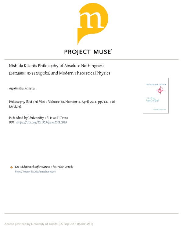 (PDF) Nishida Kitarōs Philosophy of Absolute Nothingness (Zettaimu no ...