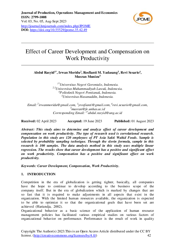 (PDF) Effect of Career Development and Compensation on Work Productivity