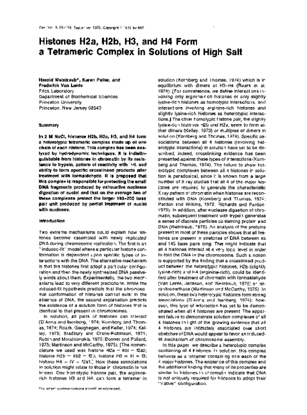 (PDF) Histones H2a, H2b, H3, and H4 form a tetrameric complex in ...