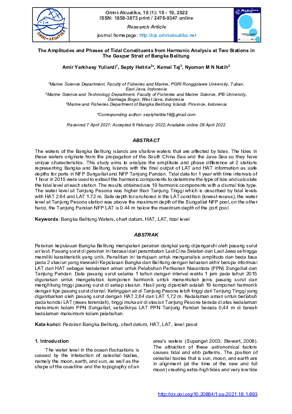 (PDF) The amplitudes and phases of tidal constituents from Harmonic ...