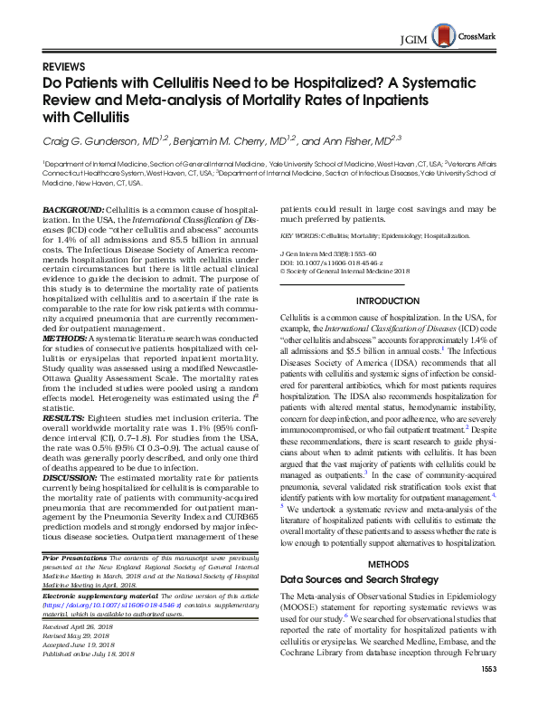 (PDF) Do Patients with Cellulitis Need to be Hospitalized? A Systematic ...