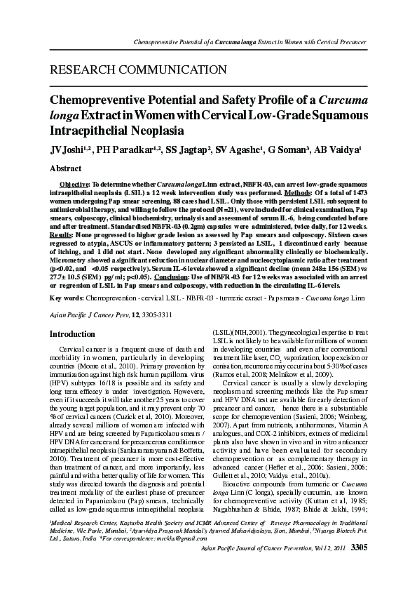 (PDF) Chemopreventive potential and safety profile of a Curcuma longa ...