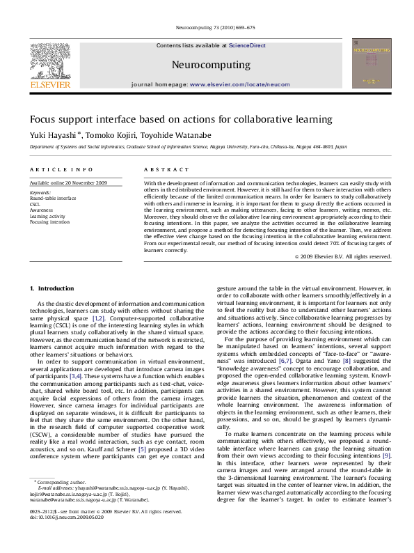 (PDF) Focus support interface based on actions for collaborative learning