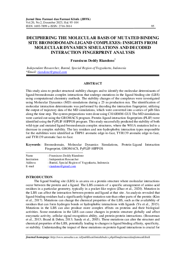 (PDF) DECIPHERING THE MOLECULAR BASIS OF MUTATED BINDING SITE ...