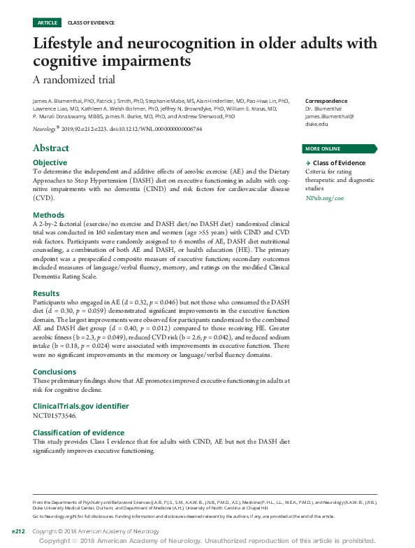 (PDF) Lifestyle and neurocognition in older adults with cognitive ...