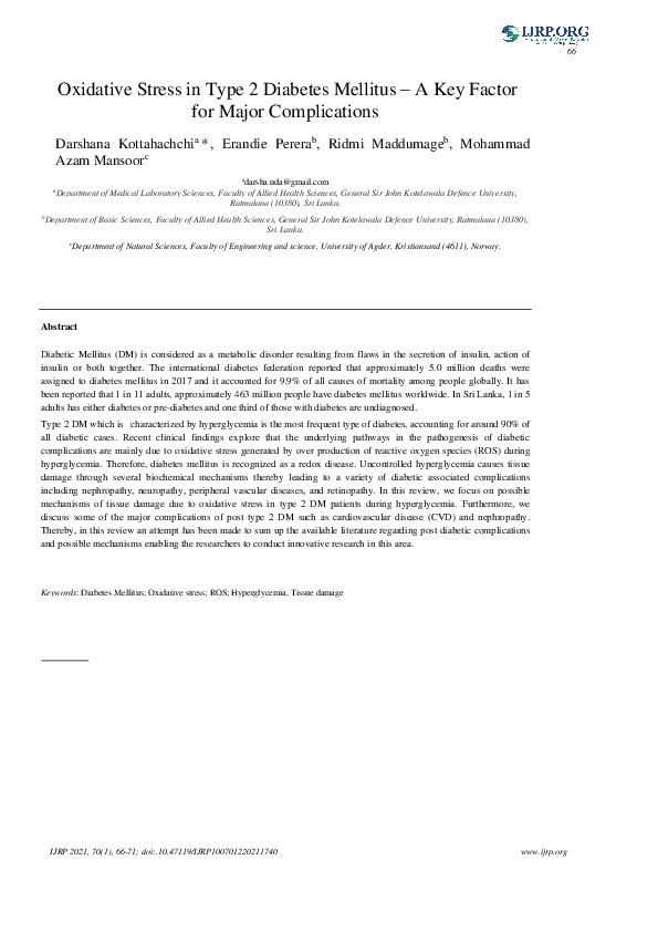 (PDF) Oxidative Stress in Type 2 Diabetes Mellitus – A Key Factor for ...