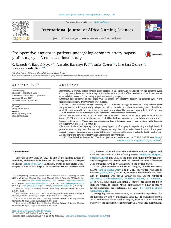 (PDF) Pre-operative anxiety in patients undergoing coronary artery ...