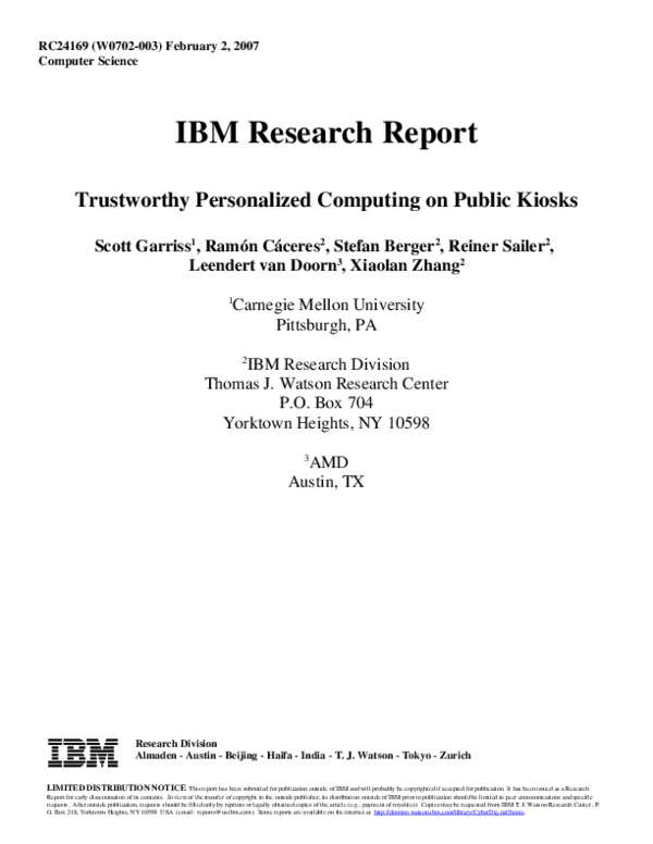 (PDF) IBM Research Report Trustworthy Personalized Computing on Public ...