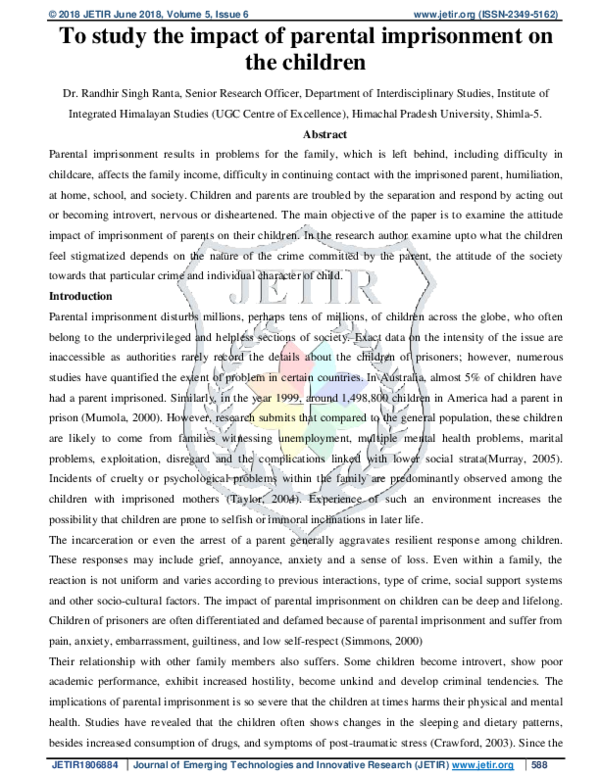 (PDF) To study the impact of parental imprisonment on the children