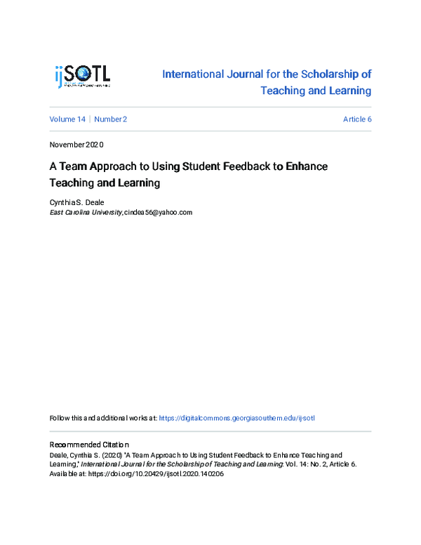 (PDF) A Team Approach to Using Student Feedback to Enhance Teaching and ...