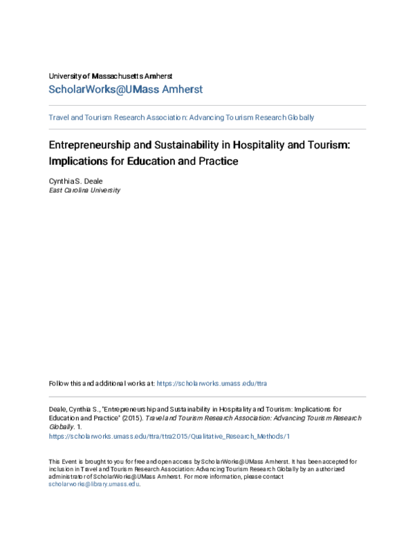 (PDF) Entrepreneurship and Sustainability in Hospitality and Tourism ...
