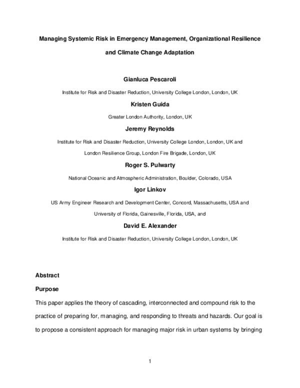 (PDF) Managing systemic risk in emergency management, organizational ...
