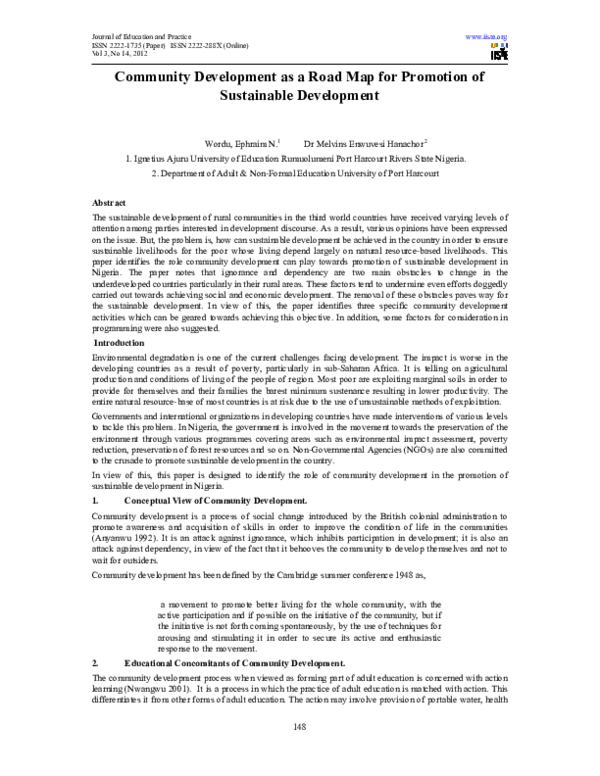 (PDF) Community Development as a Road Map for Promotion of Sustainable ...