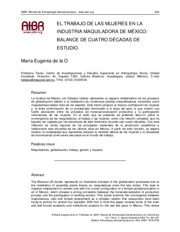 (PDF) El trabajo de las mujeres en la industria maquiladora de México ...