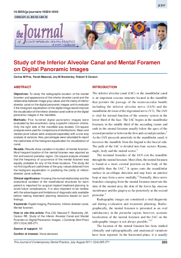 (PDF) Study of the Inferior Alveolar Canal and Mental Foramen on ...