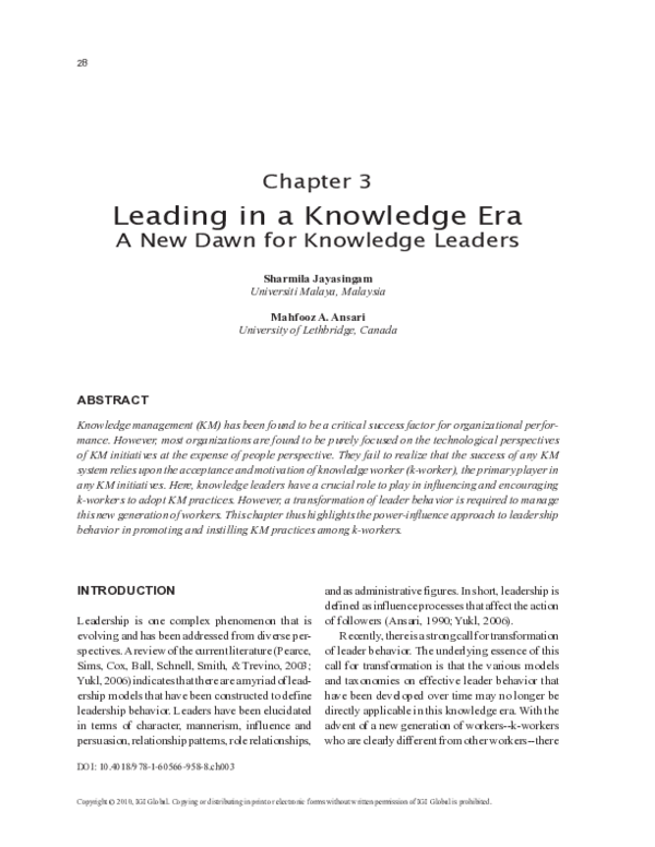 (PDF) Leading in a Knowledge Era
