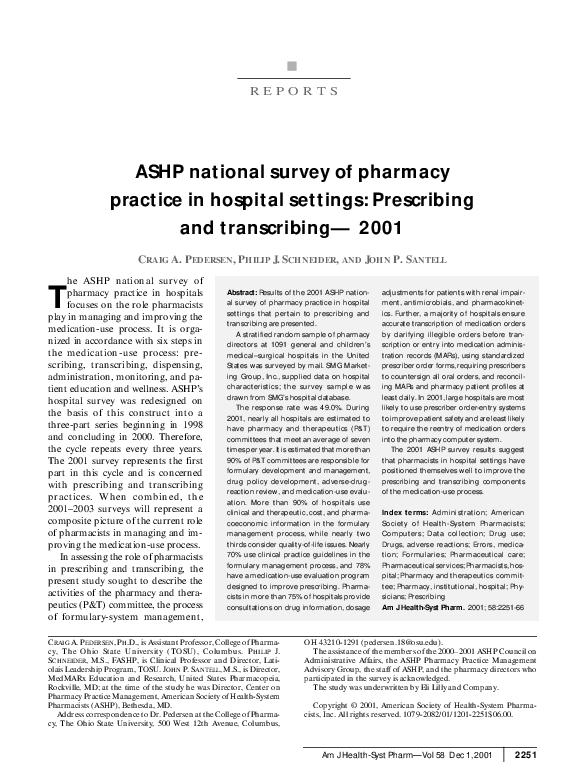 (PDF) ASHP national survey of pharmacy practice in hospital settings ...