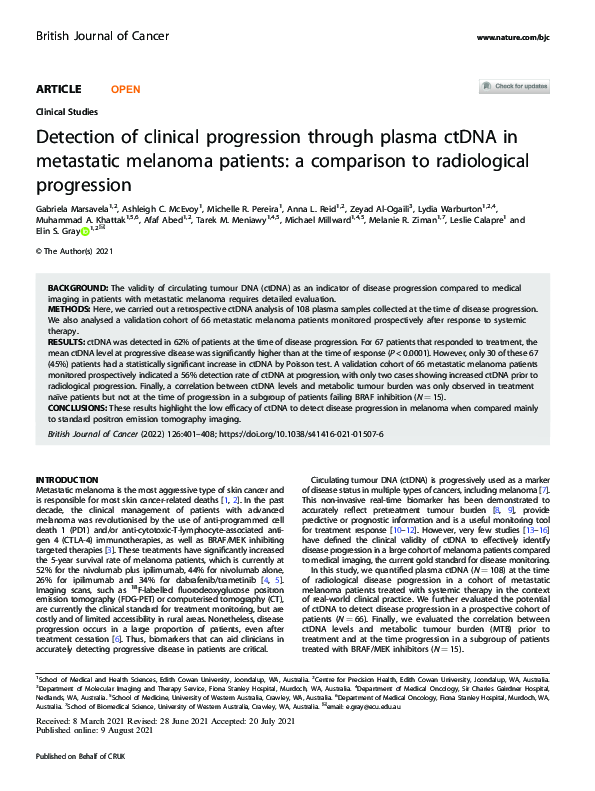 (PDF) Detection of clinical progression through plasma ctDNA in ...