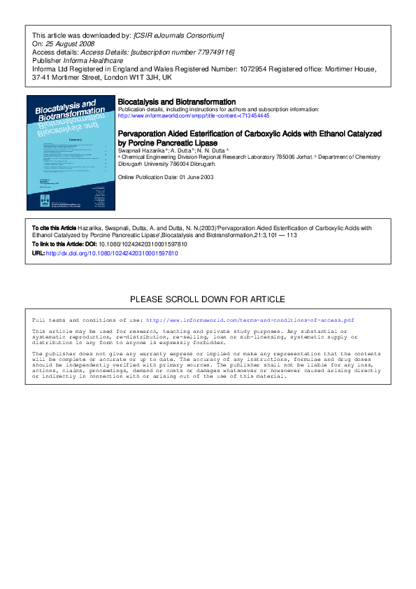 (PDF) Pervaporation Aided Esterification of Carboxylic Acids with ...