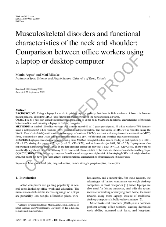 (PDF) Musculoskeletal disorders and functional characteristics of the ...