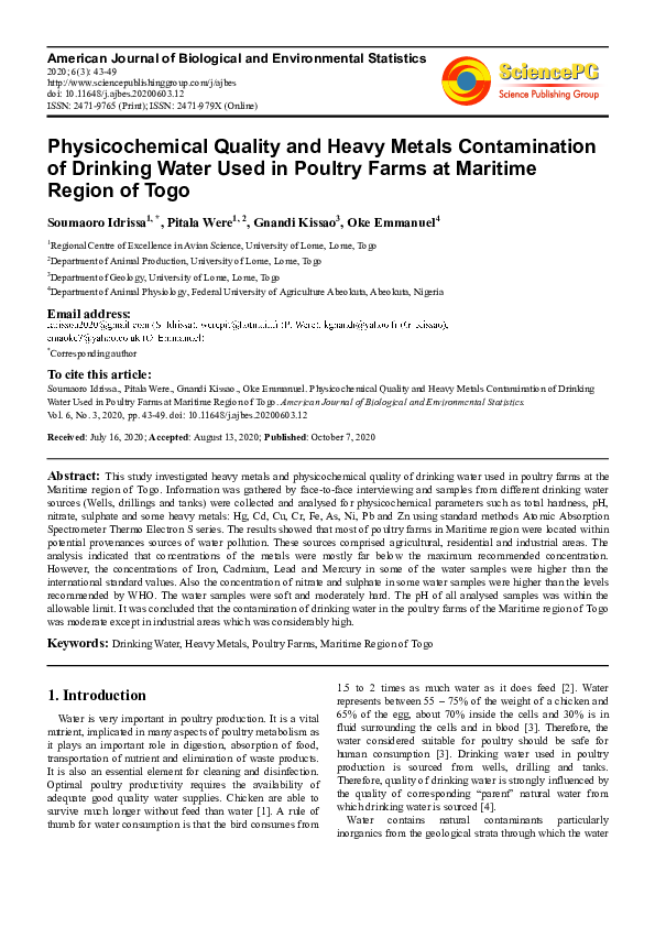 (PDF) Physicochemical Quality and Heavy Metals Contamination of ...