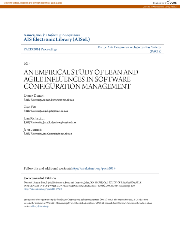 (PDF) An Empirical Study of Lean and Agile Influences in Software ...
