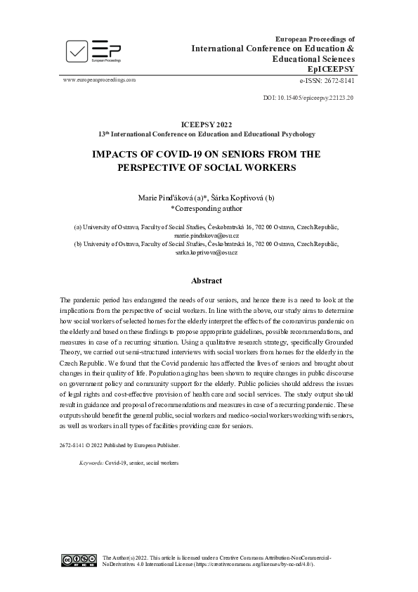 (PDF) Impacts of Covid-19 on Seniors From The Perspective of Social Workers