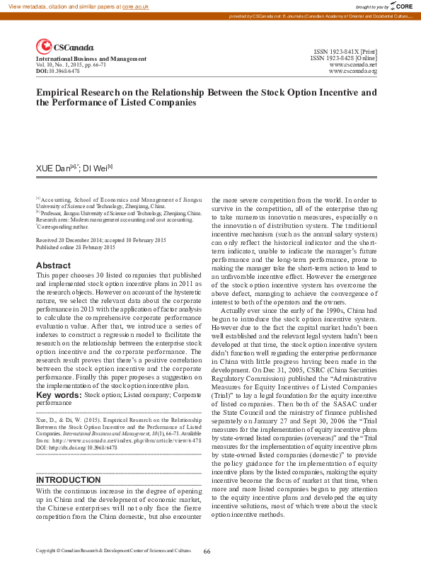 (PDF) Empirical Research on the Relationship Between the Stock Option ...