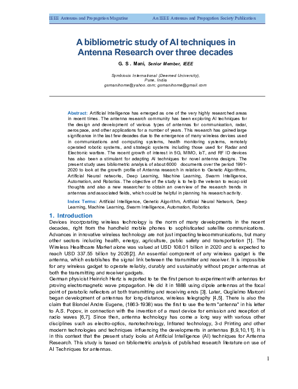 (DOC) A bibliometric study of AI techniques in Antenna Research over ...