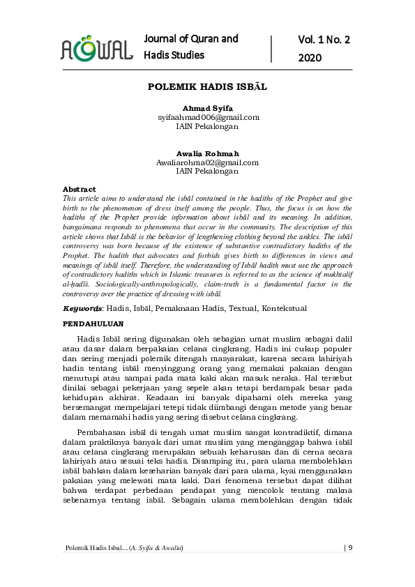 (PDF) Polemik Hadis Isbal