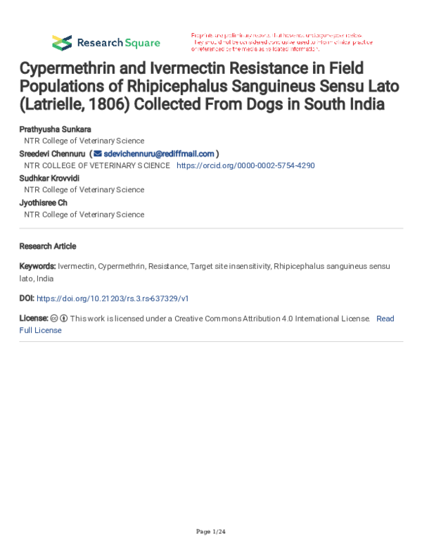 (PDF) Cypermethrin and Ivermectin Resistance in Field Populations of ...