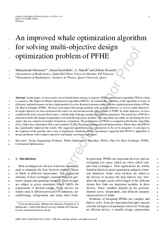 (PDF) An improved whale optimization algorithm for solving multi ...