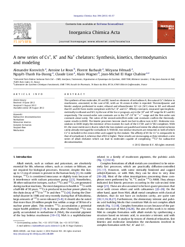 (PDF) A new series of Cs+, K+ and Na+ chelators: Synthesis, kinetics ...