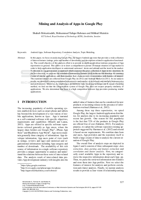 (PDF) Mining and Analysis of Apps in Google Play