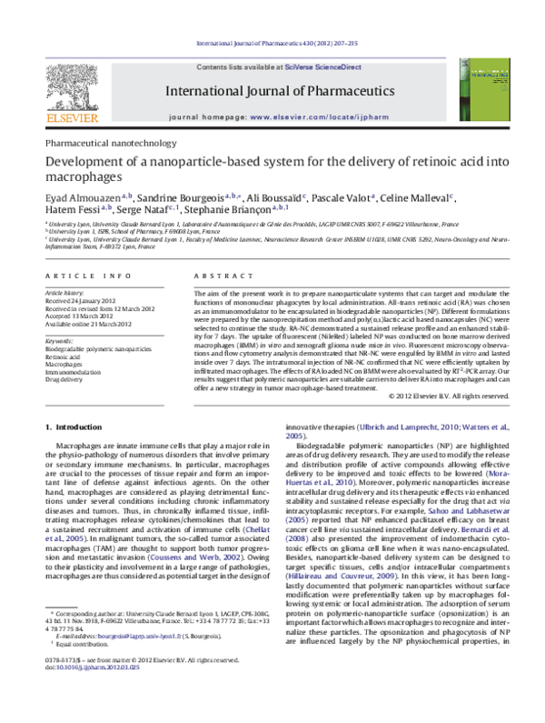 (PDF) Development of a nanoparticle-based system for the delivery of ...