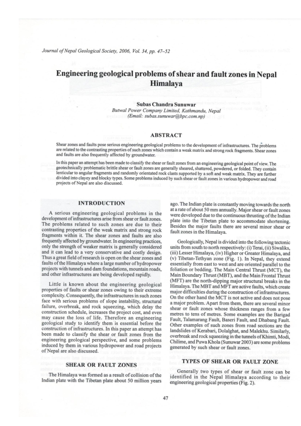 (PDF) Engineering geological problems of shear and fault zones in Nepal ...
