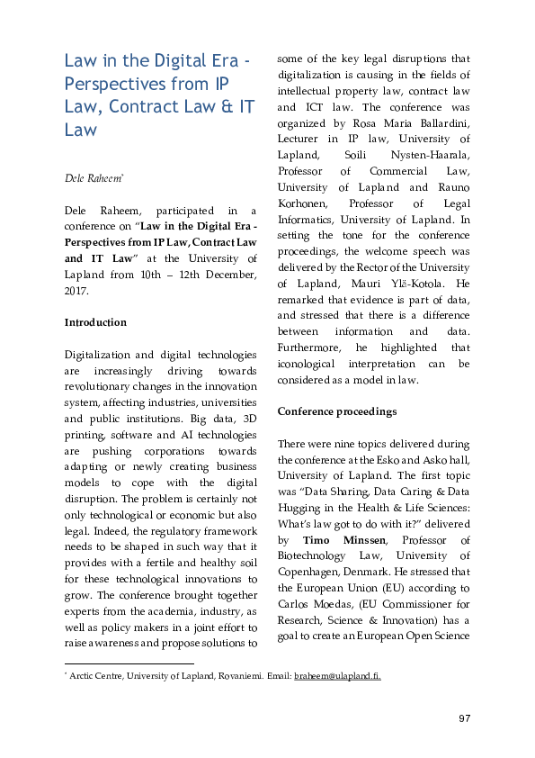 (PDF) Law in the digital era ‐ Perspectives from IP law, contract law ...