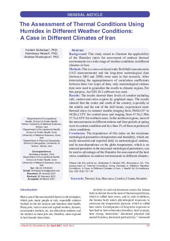 (PDF) The Assessment of Thermal Conditions Using Humidex in Different ...