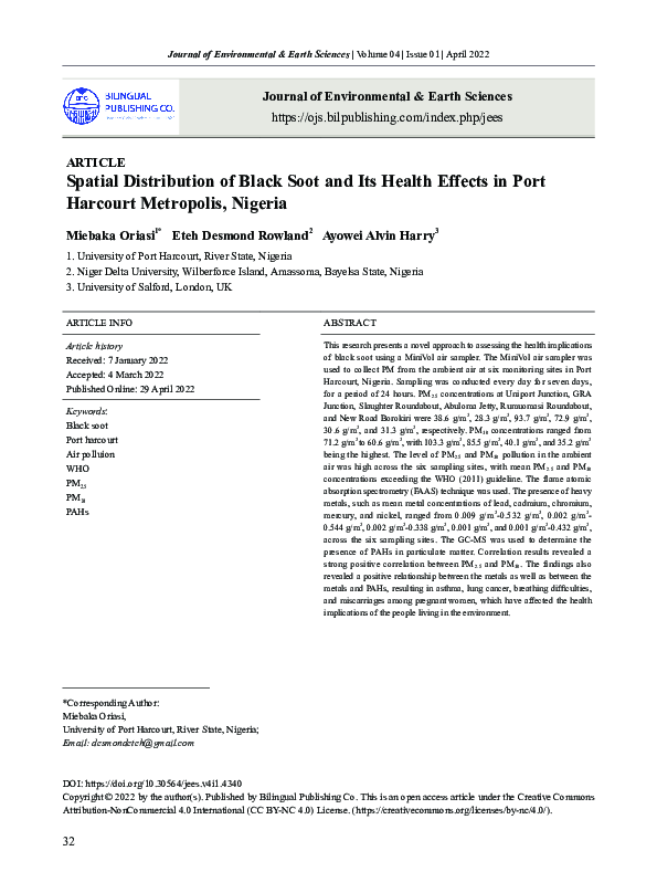 (PDF) Spatial Distribution of Black Soot and Its Health Effects in Port ...