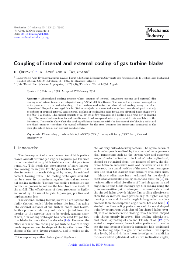 (PDF) Coupling of internal and external cooling of gas turbine blades