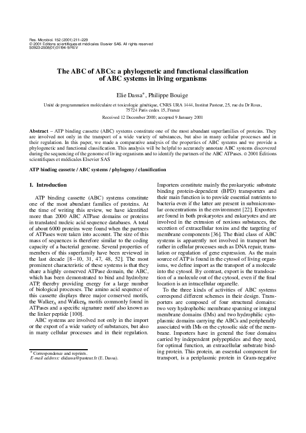 (PDF) The ABC of ABCs: a phylogenetic and functional classification of ...